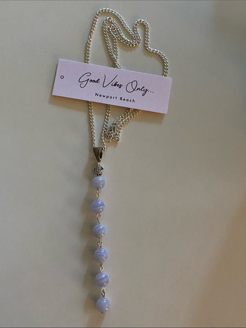 GOOD VIBES 😎 ONLY Silver Necklace with Light Blue Beads!